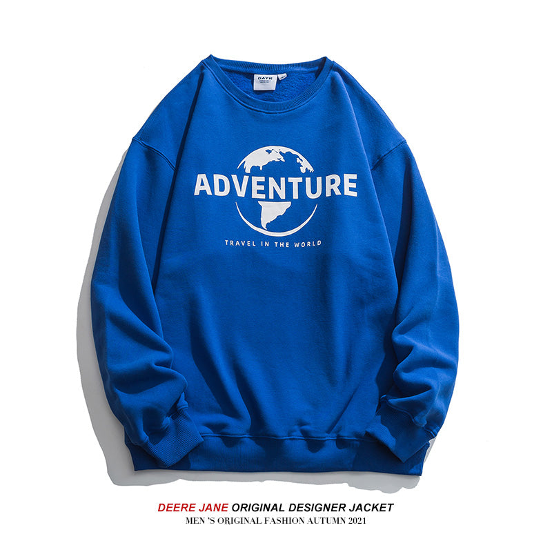 Men Pullover Hoodie Sweater Men's and Women's Spring and Autumn Loose Blue Autumn Top