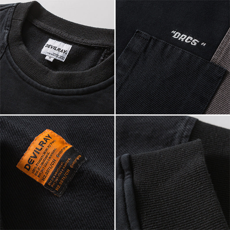 Men Pullover Hoodie Spring Patchwork Sweater Men's Loose Casual