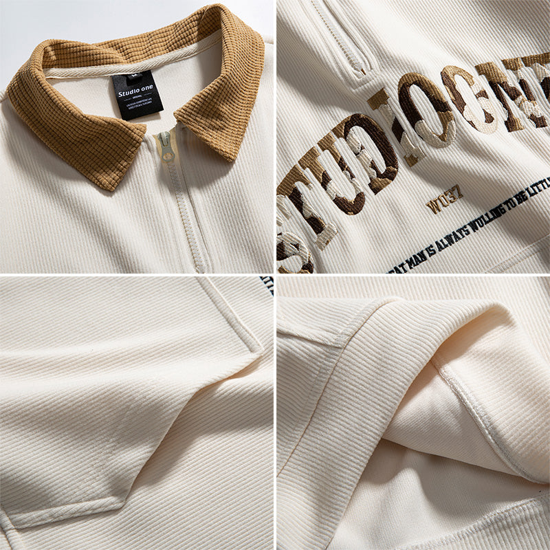 Men Pullover Hoodie Spring Long Sleeve Polo Shirt Men's American Retro Loose Trendy Sweater