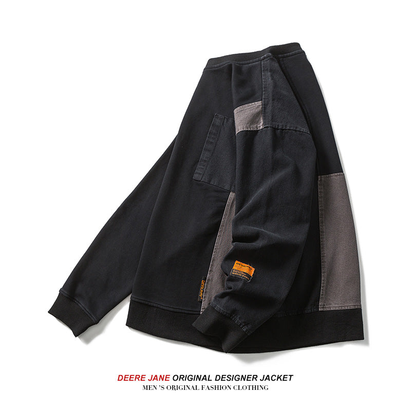 Men Pullover Hoodie Spring Patchwork Sweater Men's Loose Casual