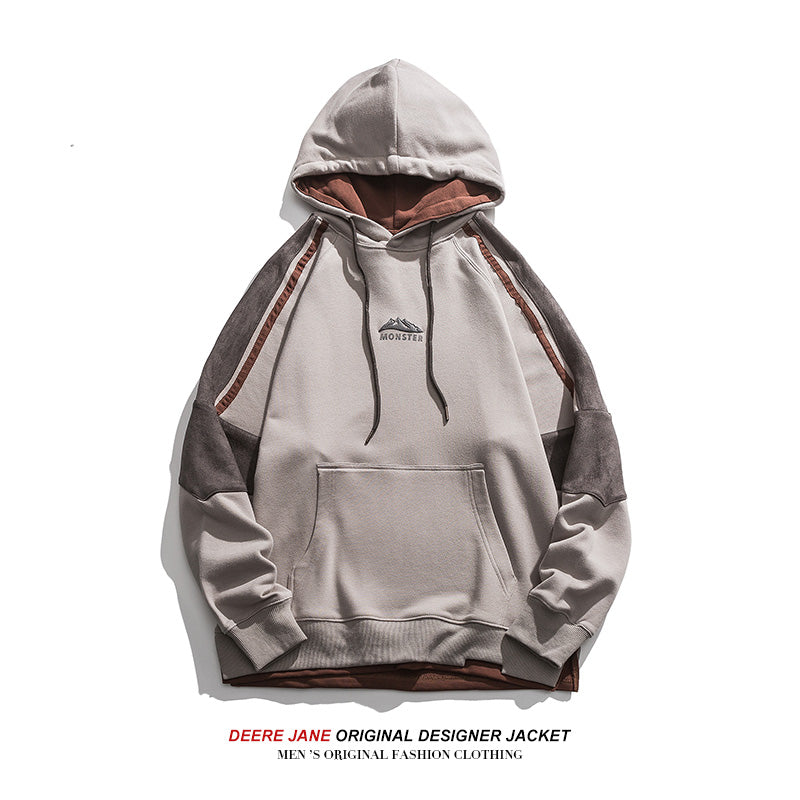 Men Pullover Hoodie Spring Patchwork Hoodie Men Spring Loose Casual