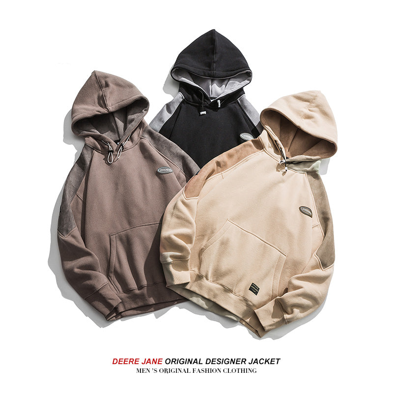 Men Pullover Hoodie Autumn and Winter Patchwork Hoodie Men's Winter Loose