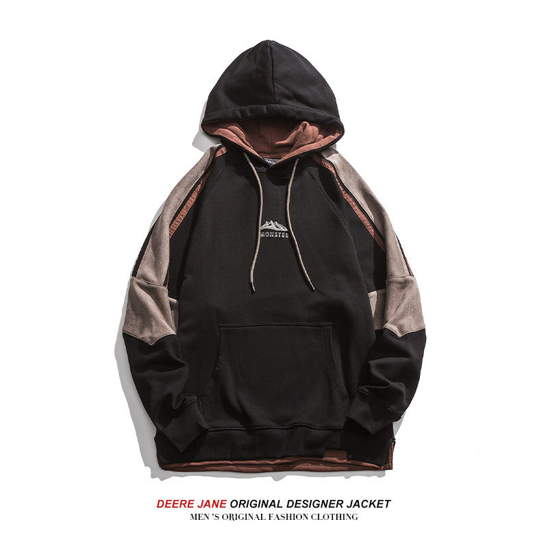 Men Pullover Hoodie Spring Patchwork Hoodie Men Spring Loose Casual